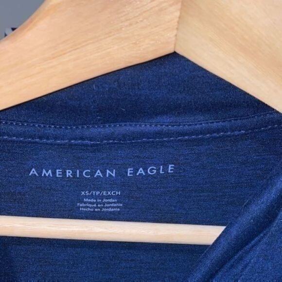 American Eagle blue and navy long sleeve hooded shirt size xsmall like new - Picture 3 of 5